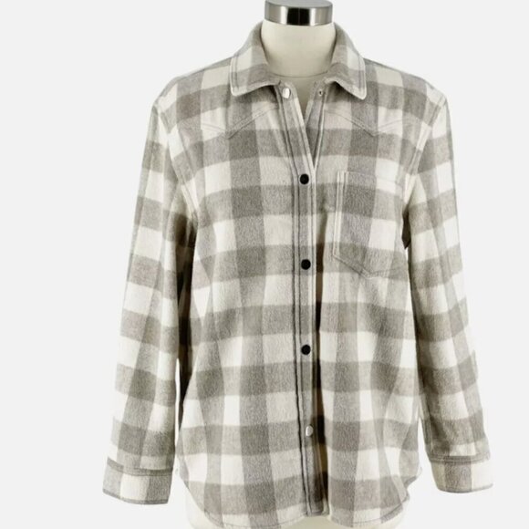 Rails Tripp Plaid Shirt Jacket / Shacket in Ivory Rain Wool Blend Size M - Picture 2 of 5